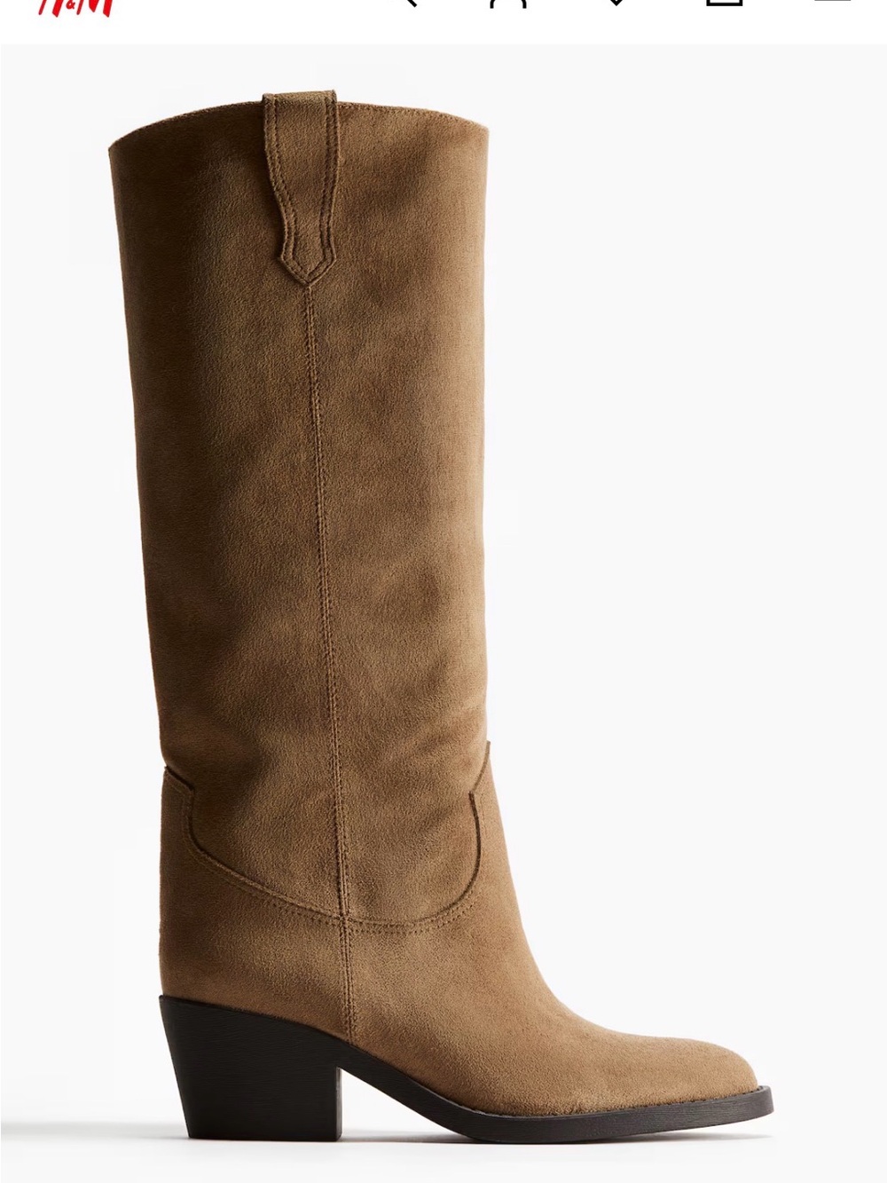 H&M Tall Suede Pull-On Boots in Tan